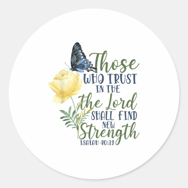 Adesivo Redondo Christian Bible Verse Butterfly Rose Flower Isaiah (Frente)