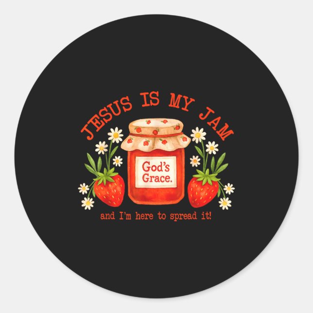 Adesivo Redondo Christian Bible Verse Faith Strawberry Jesus Is My (Frente)