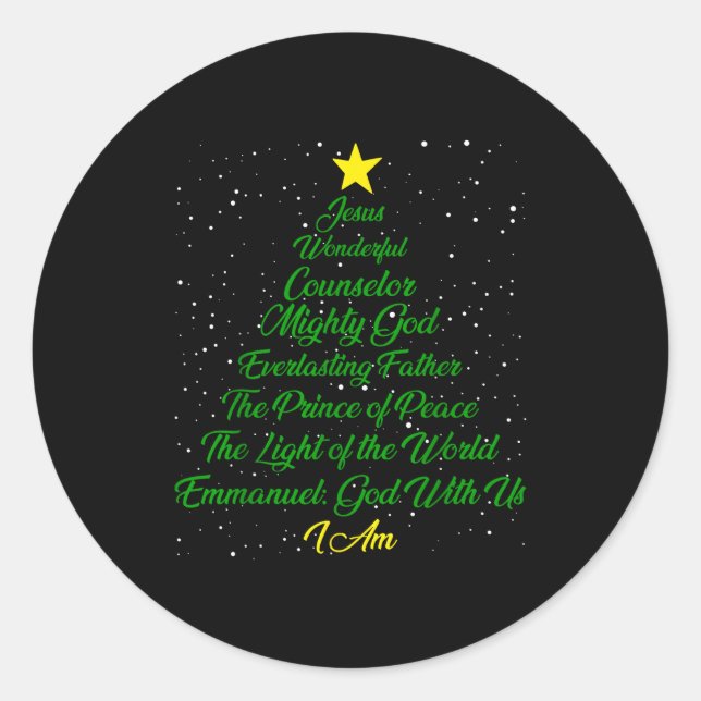 Adesivo Redondo Christian Christmas Jesus Bible Names Xmas Tree Sh (Frente)