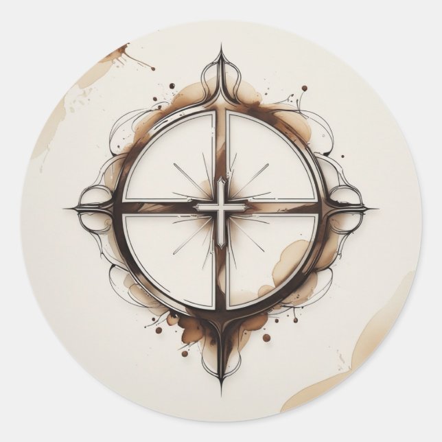 Adesivo Redondo Christian Cross Compass Sticker (Frente)