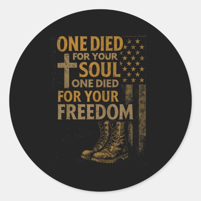 Adesivo Redondo Christian Cross Military Veteran American Flag Fai (Frente)
