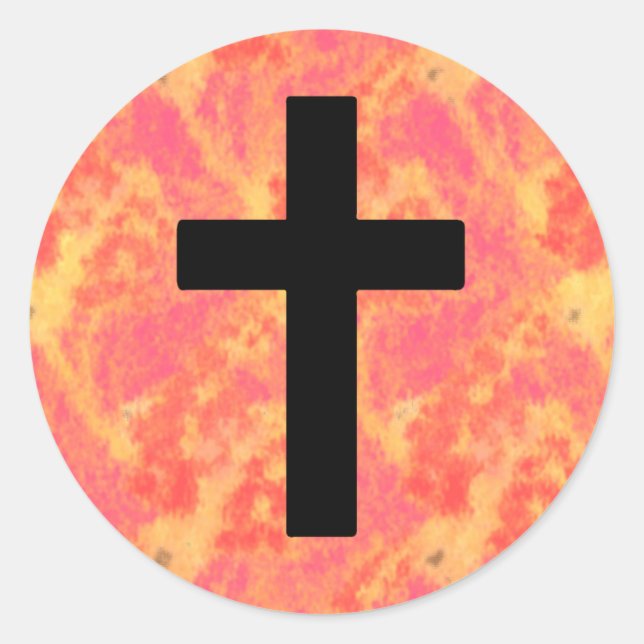 Adesivo Redondo Christian Cross Stickers Cor do nascer do sol Fund (Frente)