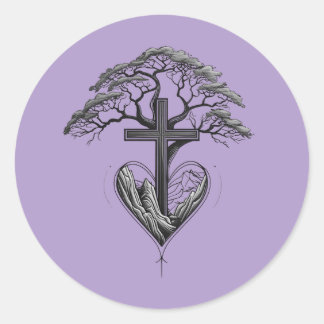 Adesivo Redondo Christian Cross Tree Mountain Heart Sticker
