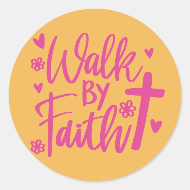 Adesivo Redondo Christian Cross Walk por Faith Yellow Pink (Frente)