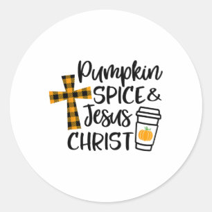 Adesivo Redondo Christian Fall Pumpkin Spice E Jesus Cristo Sacue
