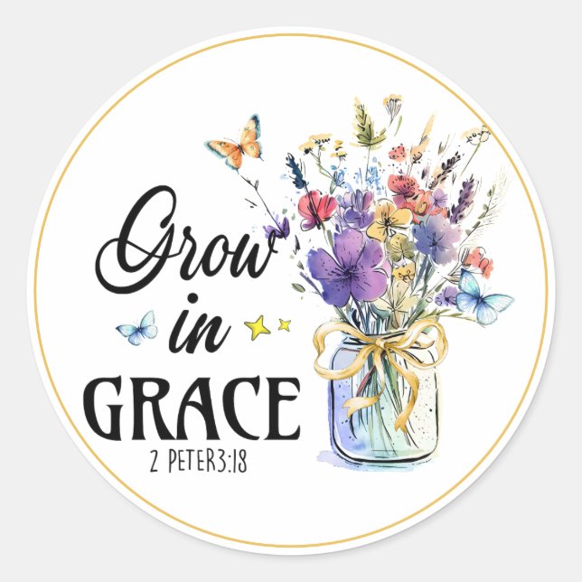 Adesivo Redondo Christian Grow em Grace 2Peter 3 : 18 (Frente)