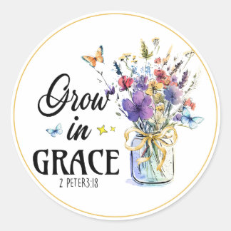 Adesivo Redondo Christian Grow em Grace 2Peter 3 : 18