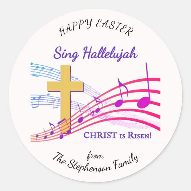 Adesivo Redondo Christian HALLELUJAH CHRIST IS RISEN Easter (Frente)