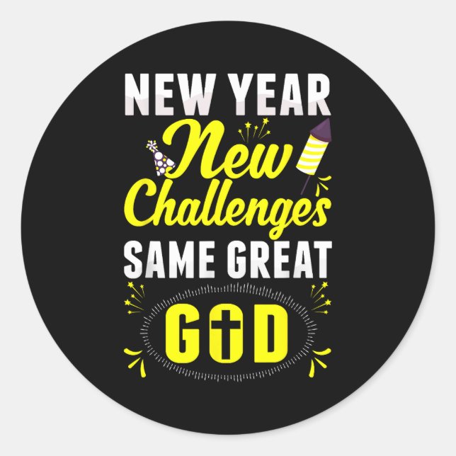Adesivo Redondo Christian Happy New Year New Challenges Same Great (Frente)