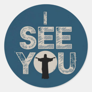 Adesivo Redondo Christian Jesus está te vigiando, Jesus.