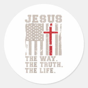 Adesivo Redondo Christian Patriotic Jesus Way Truth Life American