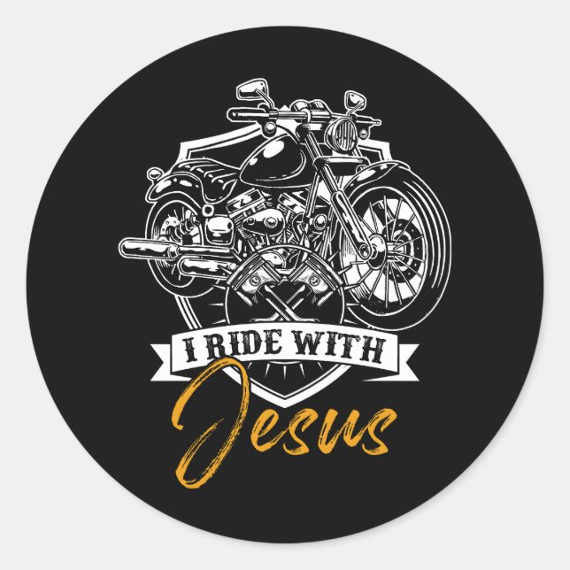 Adesivo Redondo Christian Riding Motorcycle Biker dirige Jesus Fai (Frente)