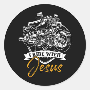 Adesivo Redondo Christian Riding Motorcycle Biker dirige Jesus Fai