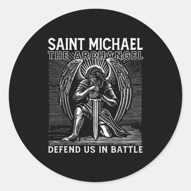 Adesivo Redondo Christian Saint Michael Catholic Saint Defend Us I (Frente)