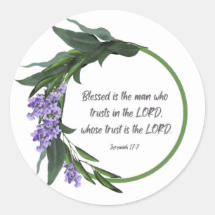 Adesivo Redondo Christian Sticker Floral Design Jeremiah 17:7