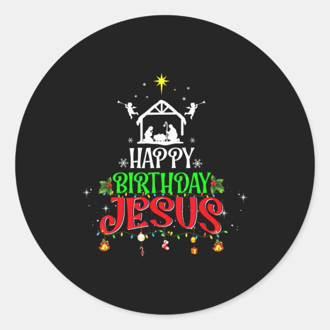 Adesivo Redondo Christian Tree Christmas Happy Birthday Jesus Wome (Frente)