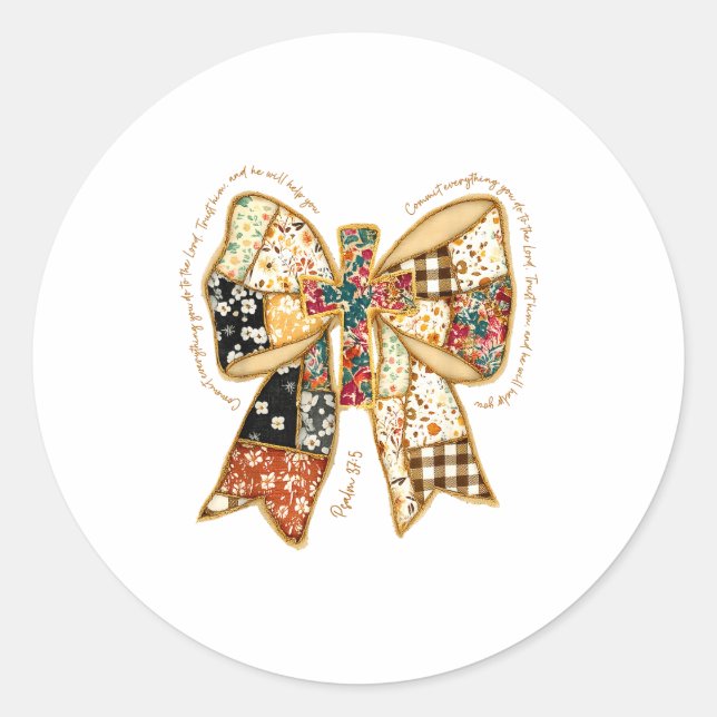 Adesivo Redondo Christian Verse Bible Jesus Coquette Bow Patchwork (Frente)