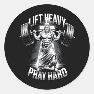 Adesivo Redondo Christian Workout Erga Pesada Duro de Reze Gym Bod