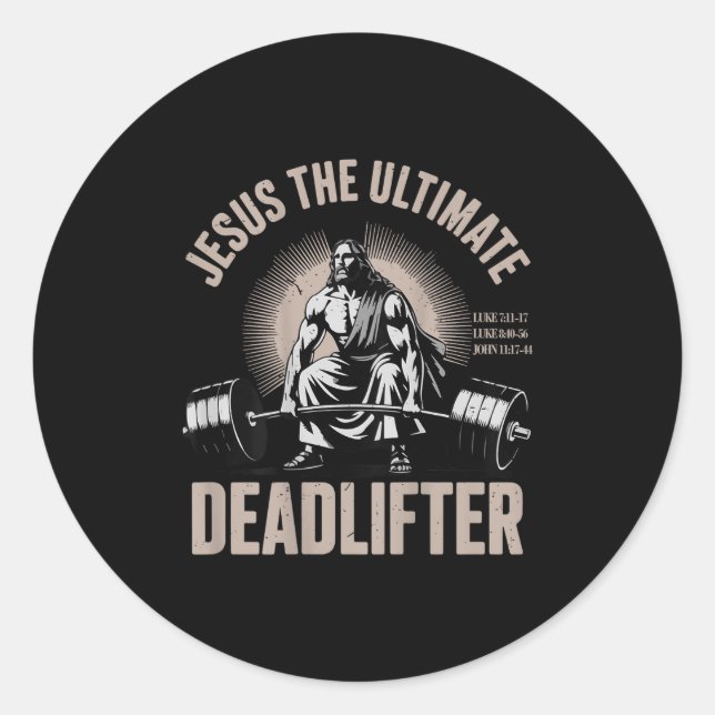 Adesivo Redondo Christian Workout Gym Jesus O Deadlifador (Frente)
