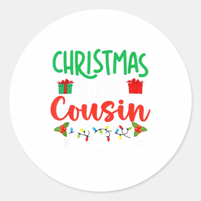 Adesivo Redondo Christmas 2025 Cousin Crew Pajama Xmas Lights Fami (Frente)