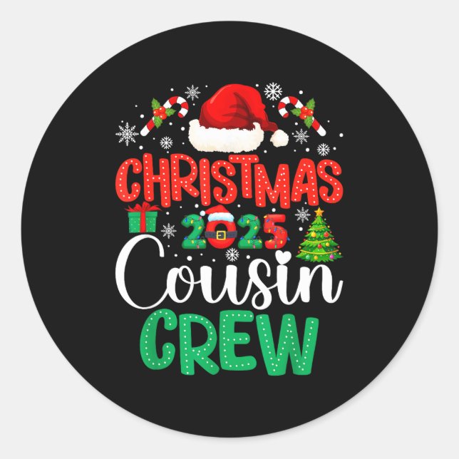 Adesivo Redondo Christmas 2025 Cousin Crew Xmas Funny Matching Fam (Frente)