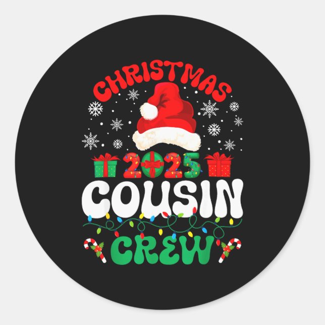 Adesivo Redondo Christmas 2025 Cousin Crew Xmas Funny Matching Fam (Frente)