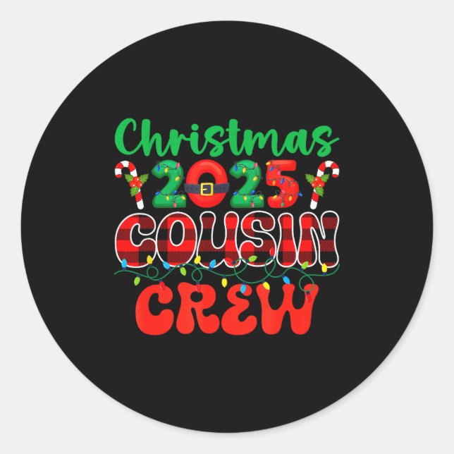 Adesivo Redondo Christmas 2025 Cousin Crew Xmas Lights Family Reun (Frente)