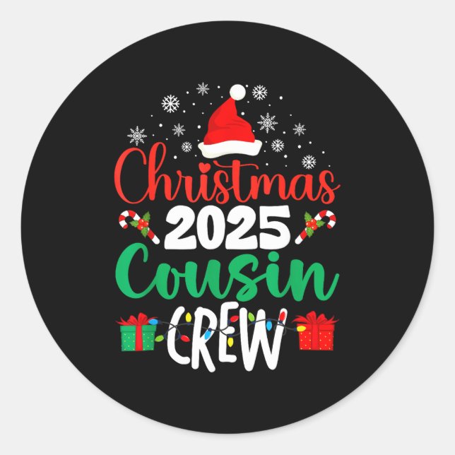 Adesivo Redondo Christmas 2025 Cousin Crew Xmas Matching Family Gr (Frente)