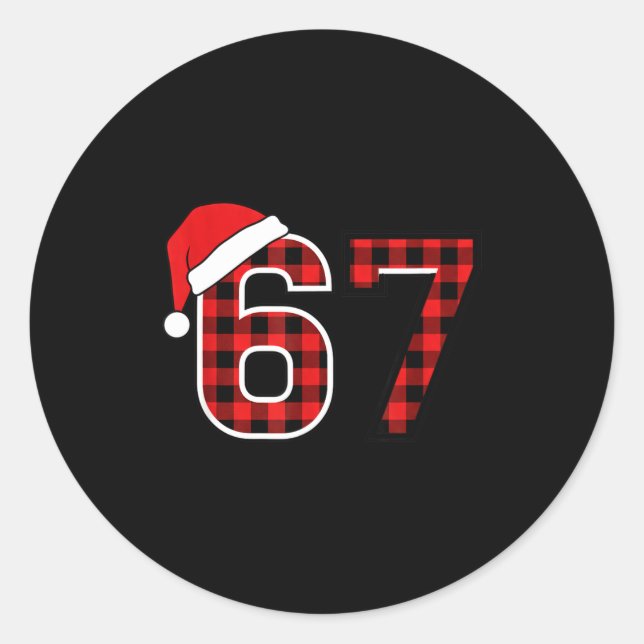 Adesivo Redondo Christmas 67 Meme Six Seven Buffalo Plaid Santa Ha (Frente)
