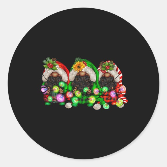 Adesivo Redondo Christmas Afro African American Black Gnomes Xmas  (Frente)