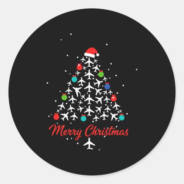 Adesivo Redondo Christmas Airplane Tree Merry Christmas Lot Travel (Frente)