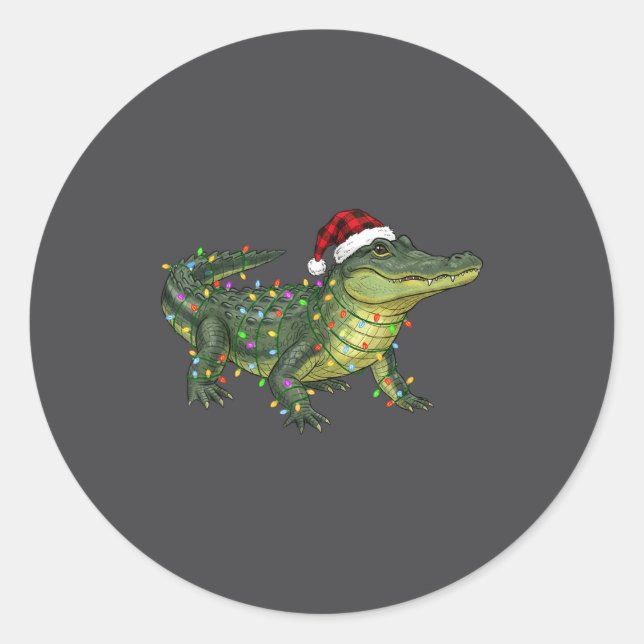 Adesivo Redondo Christmas Alligator Holiday Reptile Funny Festive  (Frente)