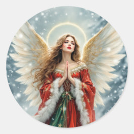 Adesivo Redondo Christmas Angel In Red & Green Velvet