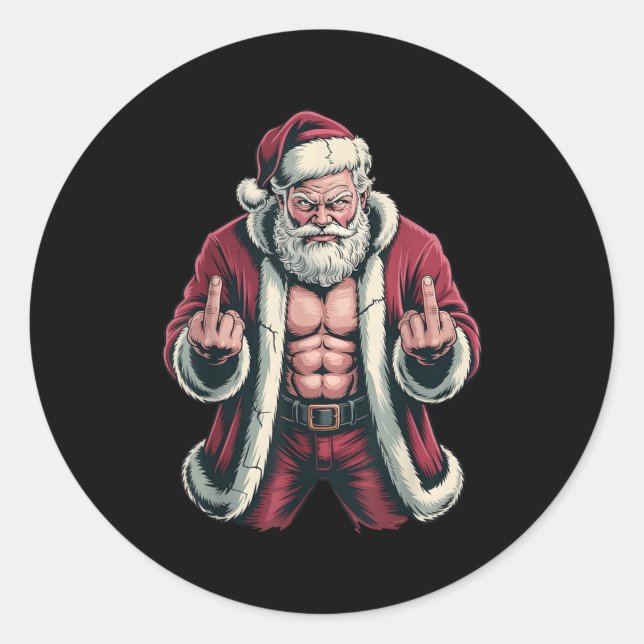 Adesivo Redondo Christmas Angry Santa Middle Finger Sarcastic Xmas (Frente)