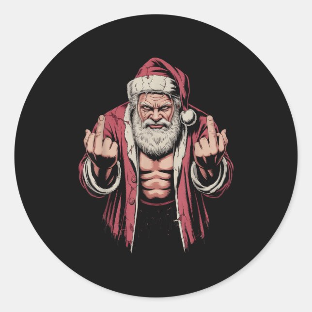 Adesivo Redondo Christmas Angry Santa Middle Finger Sarcastic Xmas (Frente)
