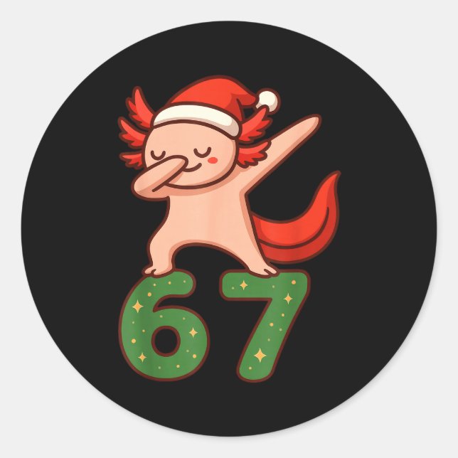 Adesivo Redondo Christmas Axolotl Dabbing 67 Meme Six Seven Funny  (Frente)