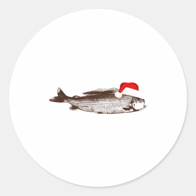 Adesivo Redondo Christmas B Fishing Wearing Santa Hat  (Frente)