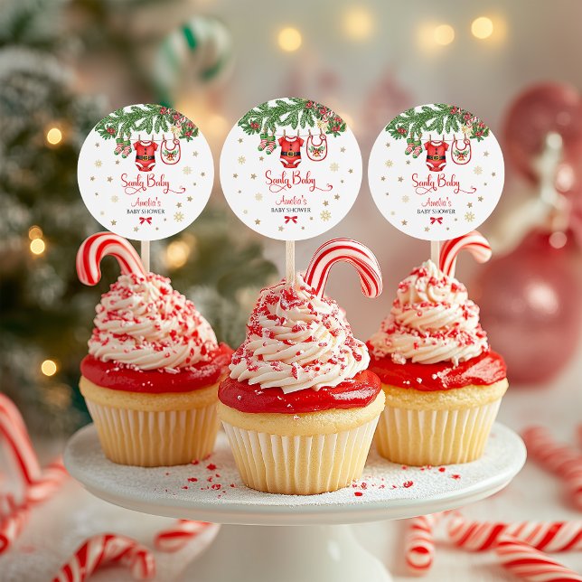 Adesivo Redondo Christmas Baby Shower Sticker | Santa Baby Holiday (Criador carregado)
