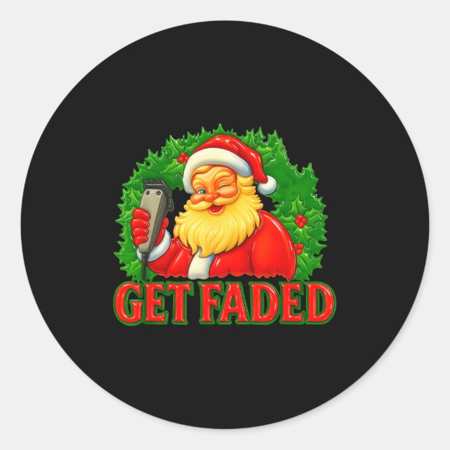 Adesivo Redondo Christmas Barber Get Faded  (Frente)