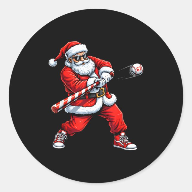 Adesivo Redondo Christmas Baseball Player Santa Funny Xmas Boys Me (Frente)