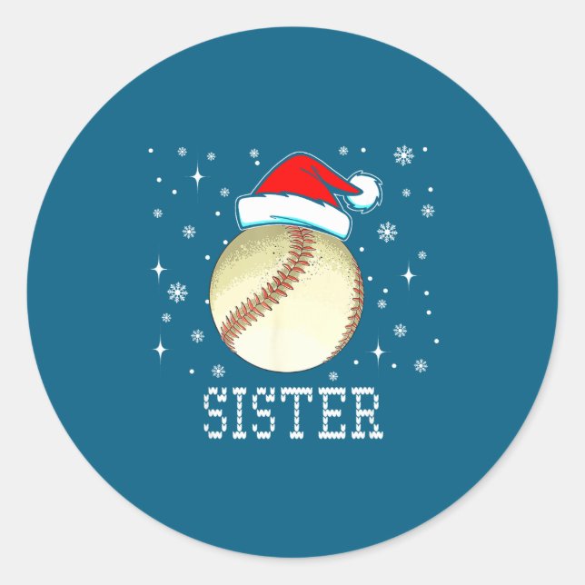 Adesivo Redondo Christmas Baseball Sister Xmas Santa Hat Kids Boys (Frente)