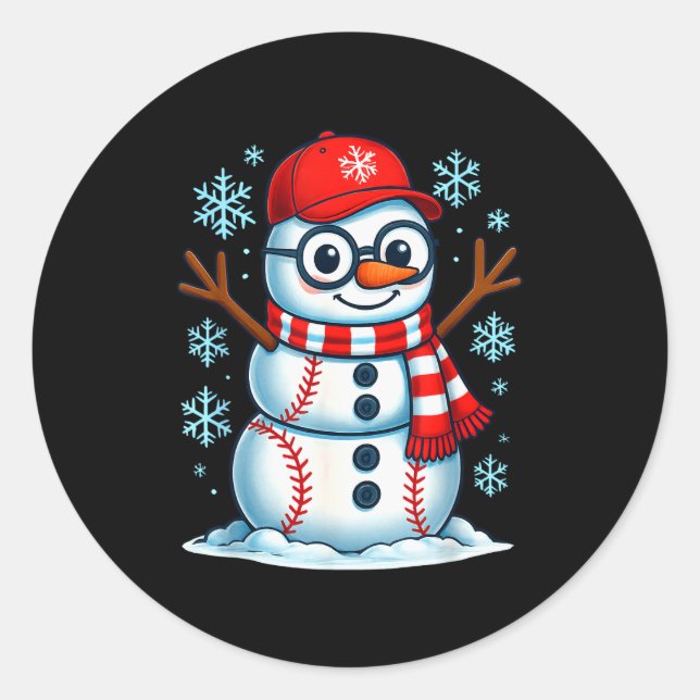 Adesivo Redondo Christmas Baseball Snowman Xmas Pajamas Women Men  (Frente)