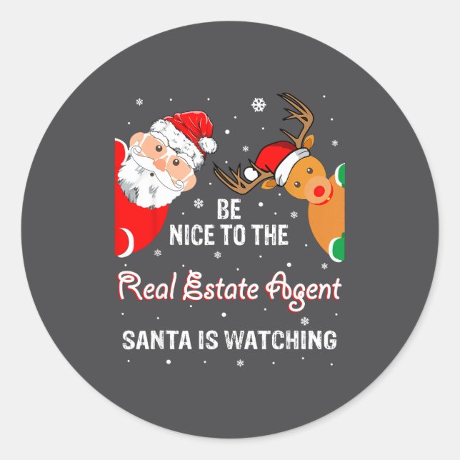 Adesivo Redondo Christmas Be Nice To The Real Estate Agent Santa  (Frente)
