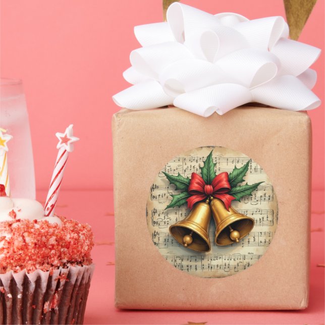 Adesivo Redondo Christmas Bells on Sheet Music, (Festa)