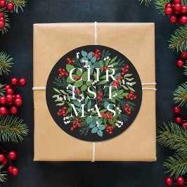 Adesivo Redondo CHRISTMAS Berries Greeneray Foliday Black