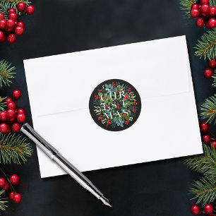 Adesivo Redondo CHRISTMAS Berries Greenery Black