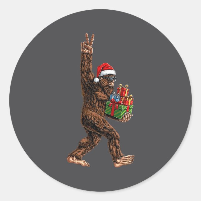 Adesivo Redondo Christmas Bigfoot Santa Hat Funny Sasquatch Big Fo (Frente)