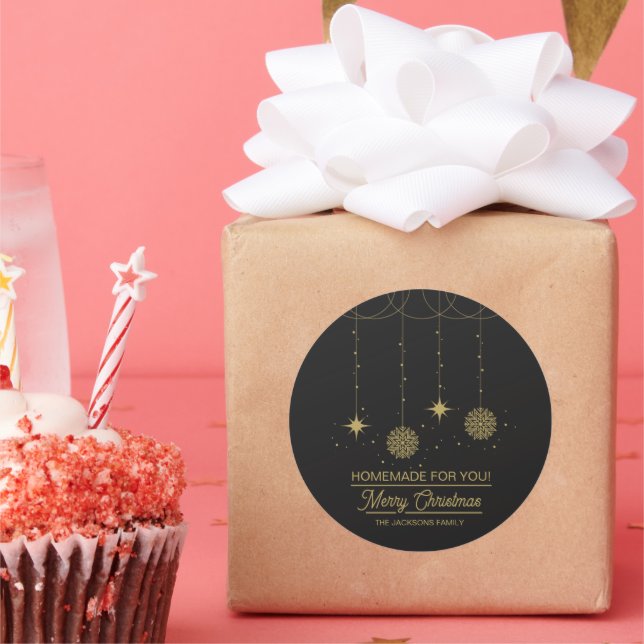 Adesivo Redondo Christmas Black and Gold Homemade For You (Festa)