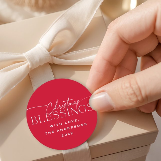 Adesivo Redondo Christmas Blessings Elegant Typography Red Holiday (Criador carregado)