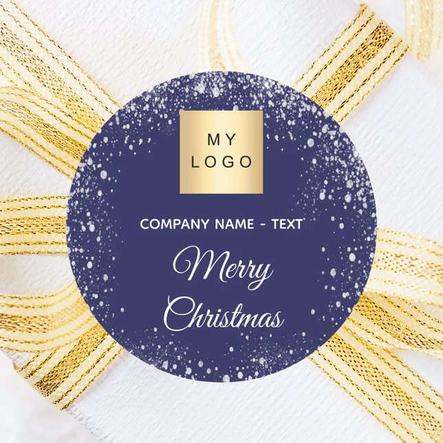 Adesivo Redondo Christmas blue silver glitter business logo (Criador carregado)